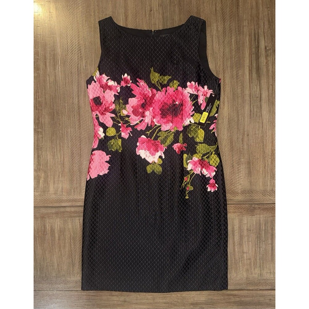 NWT Tahari Arthur S Levine Black Floral Sleeveless Sheath Dress Size 10 NEW $128 - Picture 14 of 15